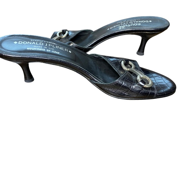 Donald J Pliner Couture‎ Black Leather Mules Kitten Heels Sandals Size 7N - Picture 5 of 14